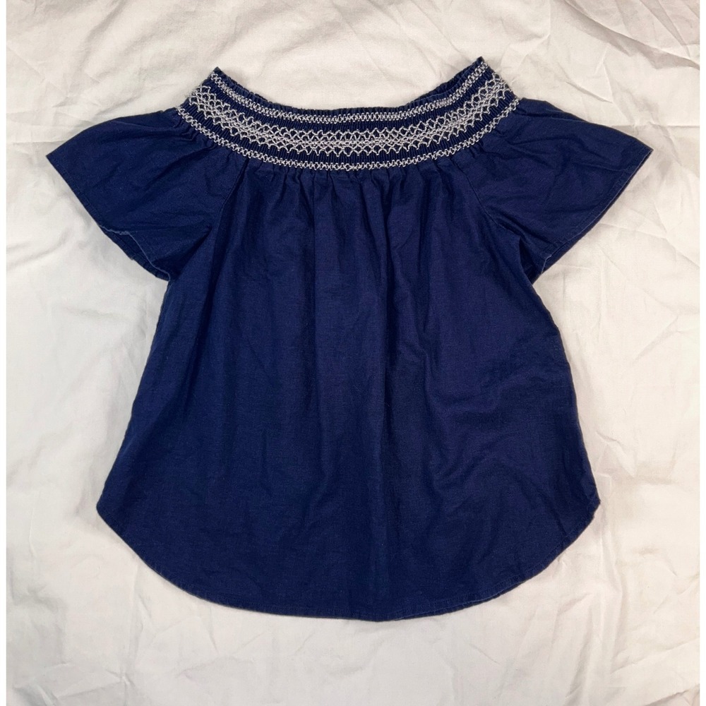 Vineyard Vines Womens Top XS Blue‎ White Embroidered Linen Blend Short Sleeve